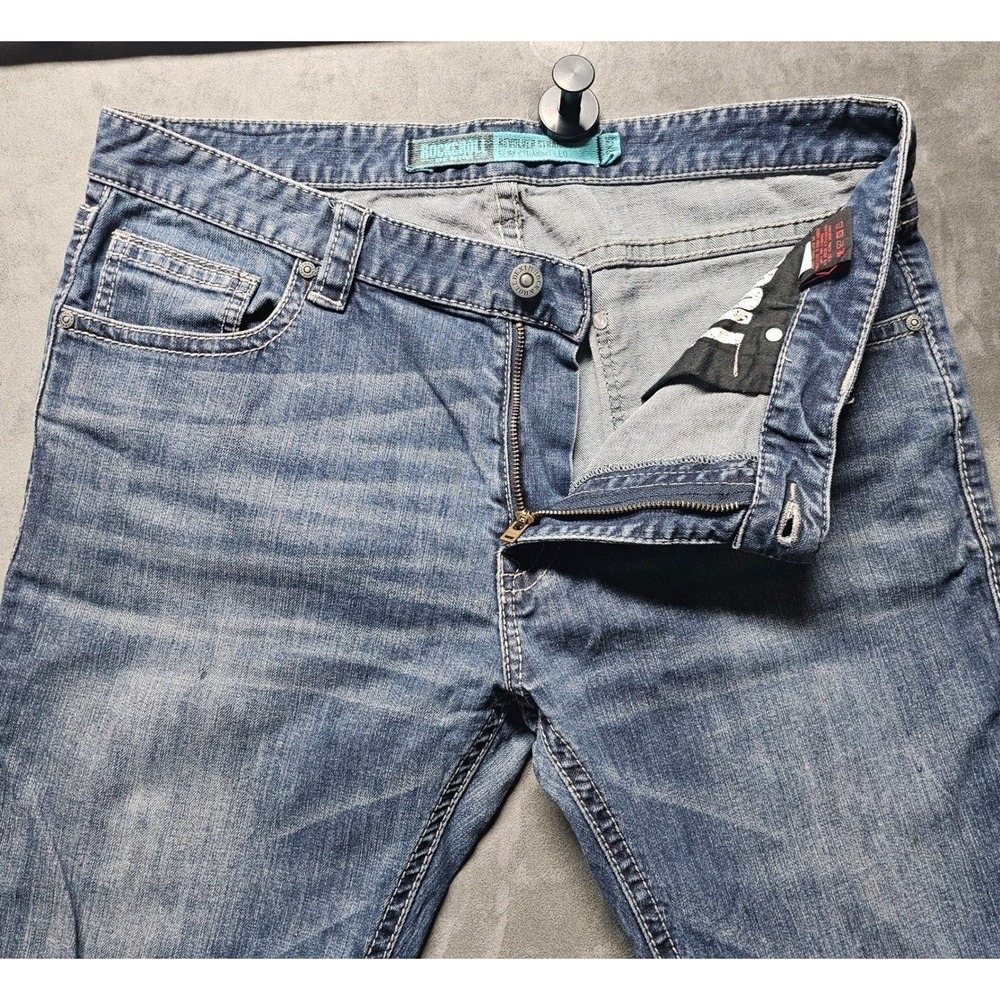 Rock & Roll Mens Cowboy Revolver Straight Slim Straight Blue Jeans 36x36 (36x35)